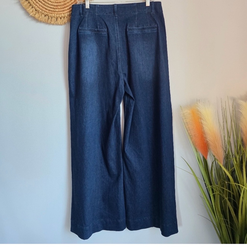 HALARA FLex High Waist Pocket Dark Wash Wide Leg Soft Stretch Jeans SZ Large 70s - Picture 6 of 10